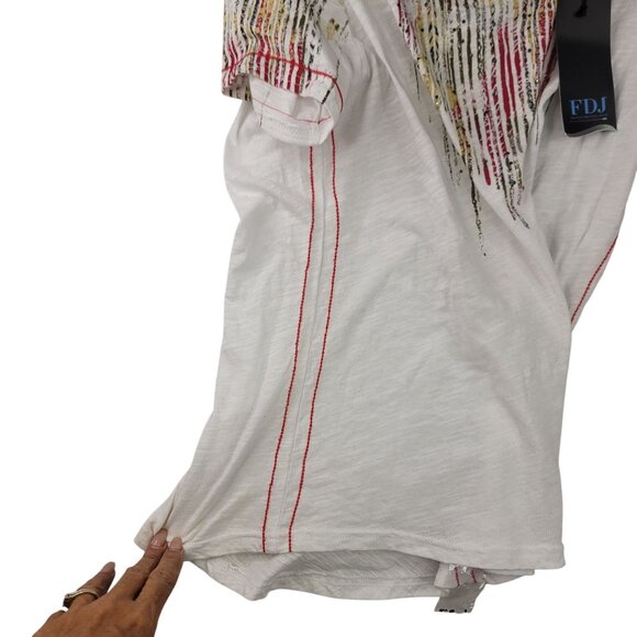 FDJ French Dressing Exotica Print Tee M White Multicolor Short Sleeve Sparkle Ne - Picture 2 of 13
